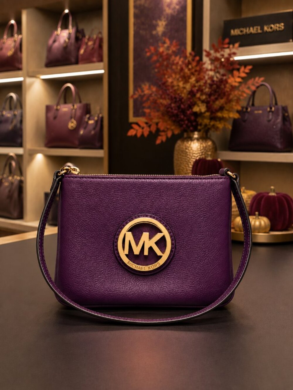 MICHAEL KORS Fulton Iris Purple Pebbled Leather Convertible Wristlet Bag 2018